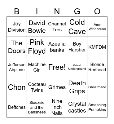 Female Manipulator Music Bingo Card