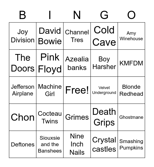 Female Manipulator Music Bingo Card