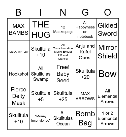 Majora's Mask Rando Bingo Card