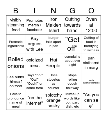 Kays Cooking Bingo Card