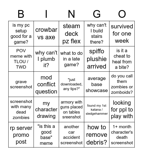 PZ Subreddit bingo Card