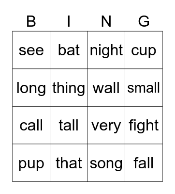 BINGO, PHONICS, Term 4, Week 4 Bingo Card
