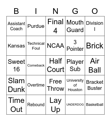 March Madness Bingo Card