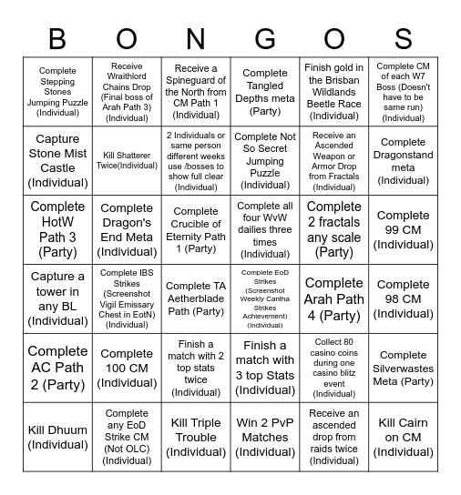 SAS GW2 Bingo Card