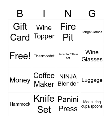 Bridal Bingo Card