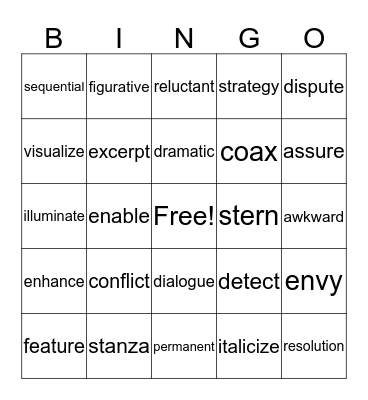 Vocabulary Bingo Card