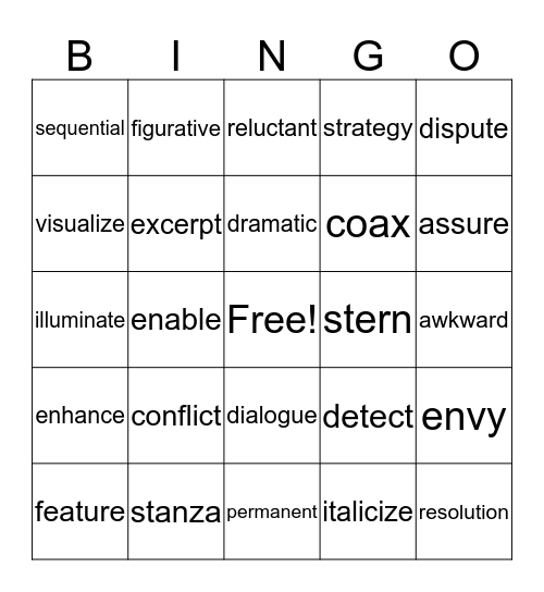 Vocabulary Bingo Card