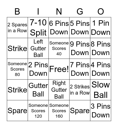 Bowling BINGO Card