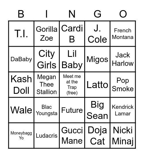 Trap Bingo Card