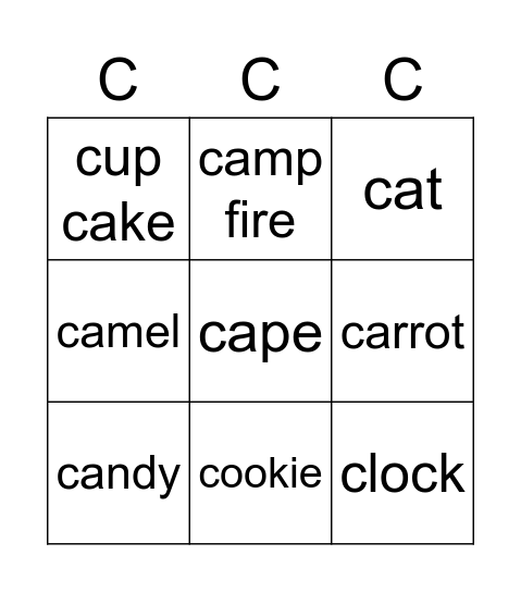 Colin, Cory and Candy Bingo Card