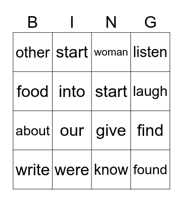Untitled Bingo Card