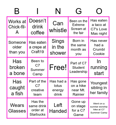 Find Someone Who? Bingo Card