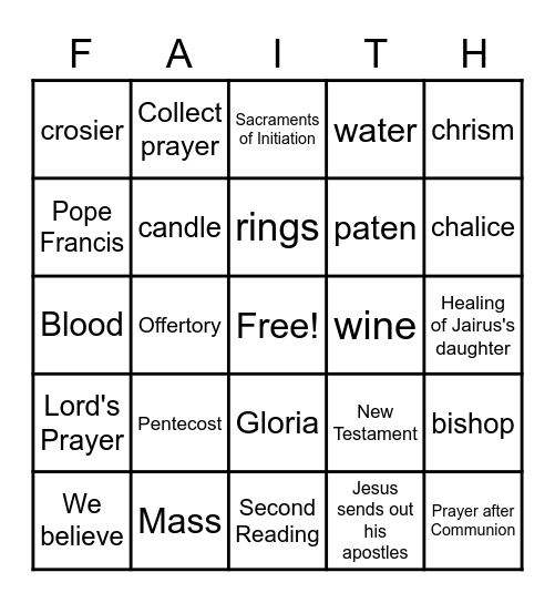 3rd 4th 5th Grade Faith Formation Bingo Card