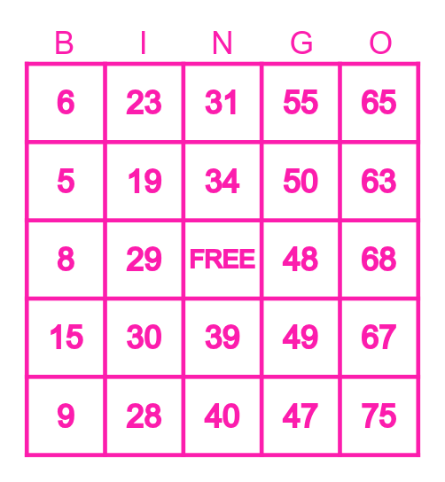 Number Bingo 1-75 Bingo Card