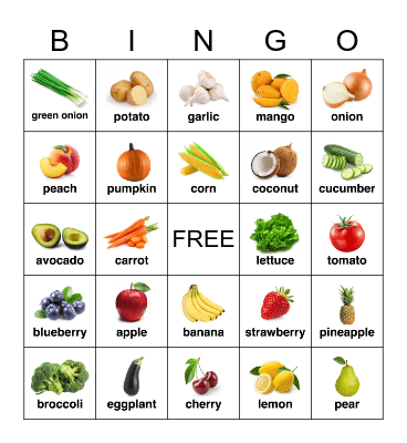 Fruits & Vegetables Bingo Card