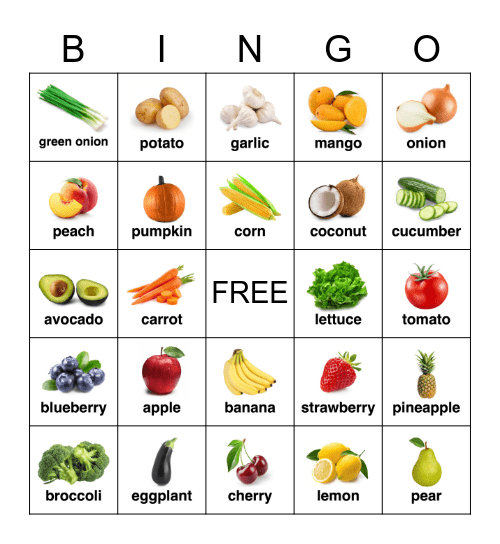 Fruits & Vegetables Bingo Card