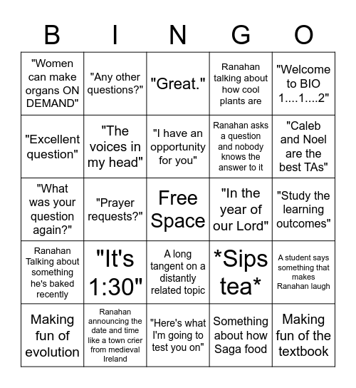 BIO-2-Bingo Card