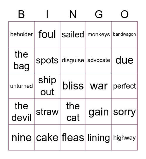 Idioms Bingo Card