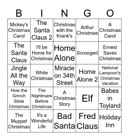 CHRISTMAS MOVIES Bingo Card