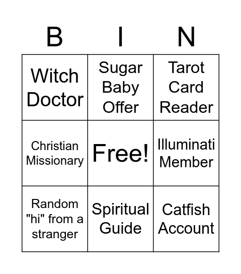 Message Request Bingo Card