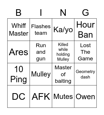 Raph Card Bingo Card