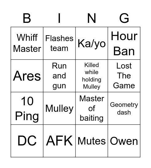 Raph Card Bingo Card