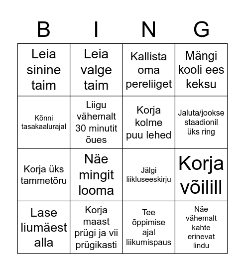 E-ÕPPE LIIKUMISBINGO Card