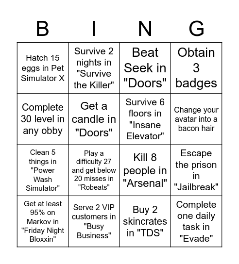 4x4 Roblox Bingo Card