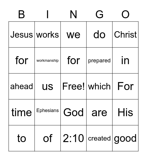 Ephesians 2:10 Bingo Card