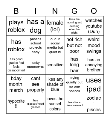 how much u relate to me Bingo Card