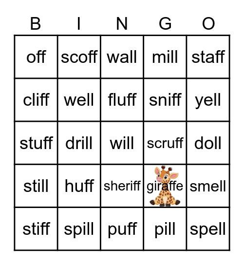 Digraph FF LL Bingo Card