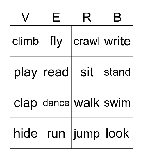 VERBS Bingo Card