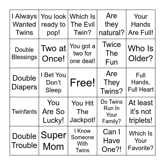 Twingo! Bingo Card