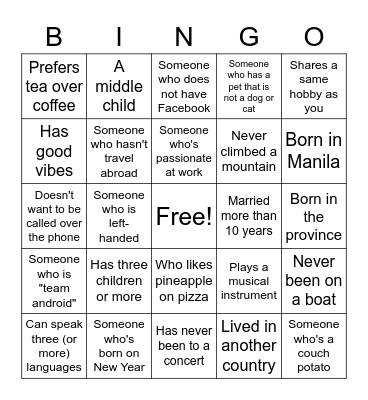 Getting To Know ? Bingo Card