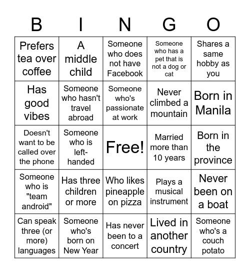Getting To Know ? Bingo Card