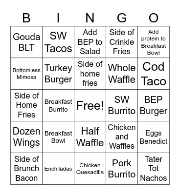 Brunch Bingo Card
