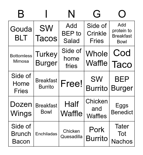 Brunch Bingo Card