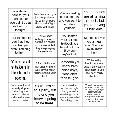 Social Problem Solving Bingo Card