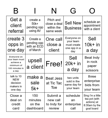 Sales Bingo! Bingo Card