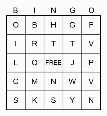 LETS LEARN OUR LETTERS Bingo Card