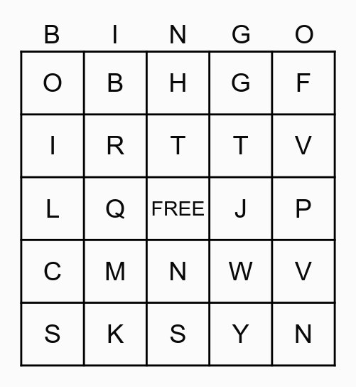 LETS LEARN OUR LETTERS Bingo Card