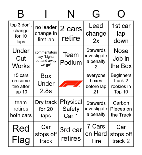 Saudi GP 2023 Bingo Card