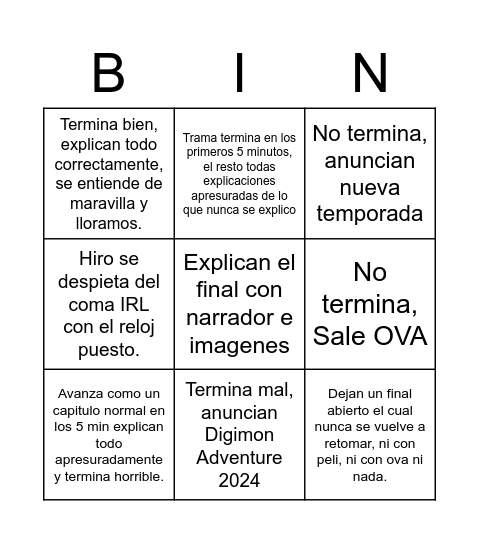 Como termina Digimon Ghost Game Bingo Card