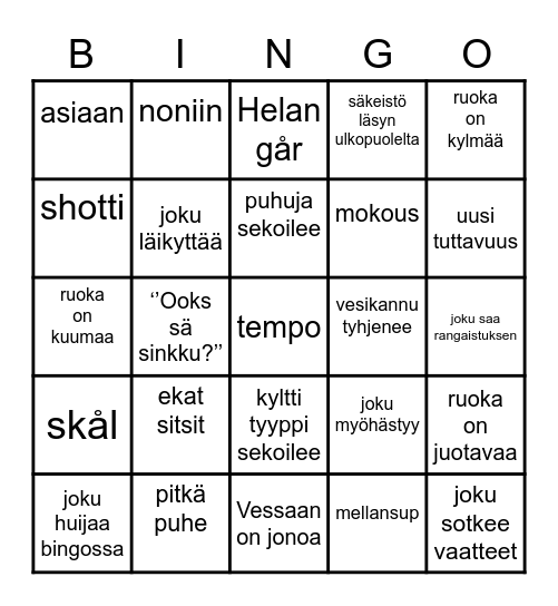 Orientaatiositsibingo Card