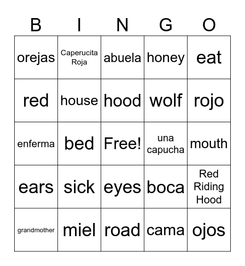 Caperucita Roja Bingo Card