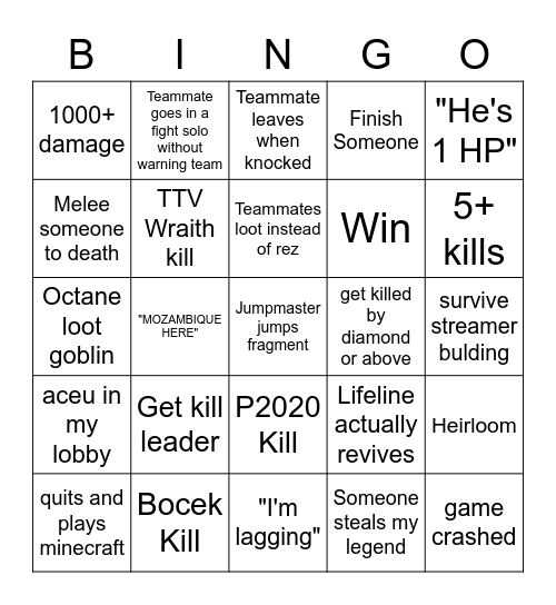 apex legends bingo Card