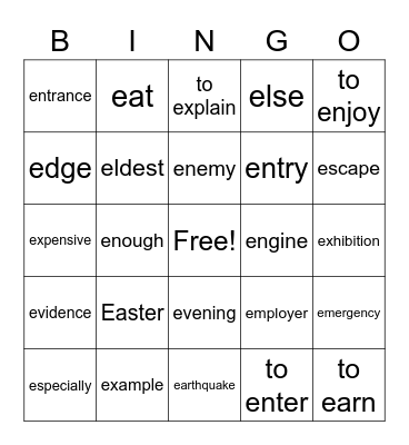 Basiswoorden E Bingo Card
