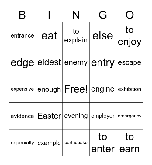Basiswoorden E Bingo Card
