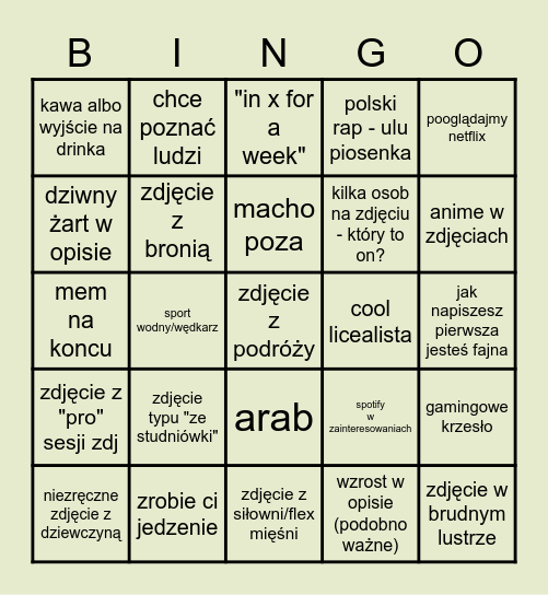 heteroseksualny mezczyzna na tinderze 2.0 Bingo Card