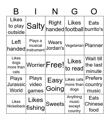 Group Members Bingo Card
